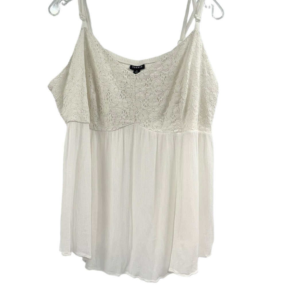 Torrid Babydoll Lace V-Neck Spaghetti Straps Cami Top Off White Size 3
